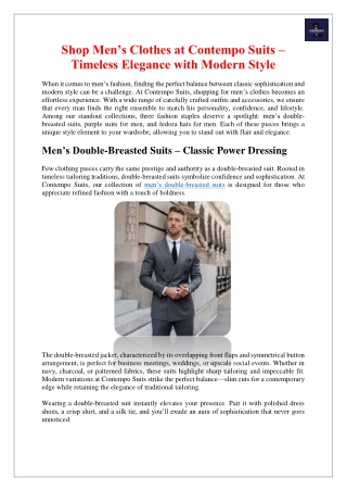 Shop Men’s Clothes at Contempo Suits