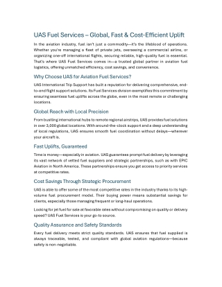 UAS Fuel Services – Global, Fast & Cost Efficient Uplift