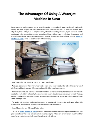 The Advantages Of Using A Waterjet Machine In Surat