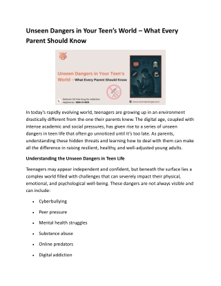 Unseen Dangers in Your Teen’s World – What Every Parent Should Know