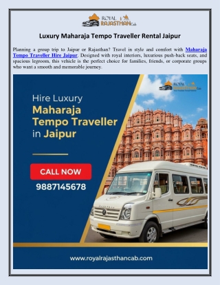 Luxury Maharaja Tempo Traveller Rental Jaipur