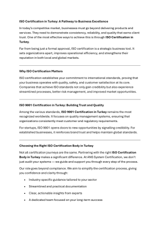 ISO Certification in Turkey A Pathway to Business Excellence