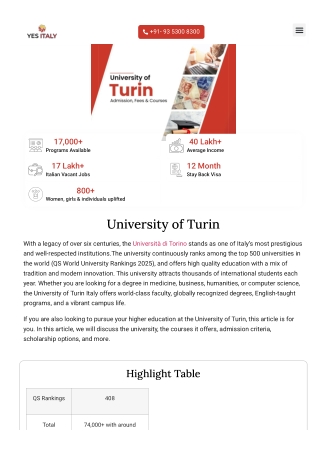 University of Turin – Study in Italy with Global Opportunities