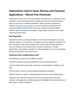 Hydrochloric Acid in Food, Pharma and Chemical Applications - Maruti Fine Chemicals