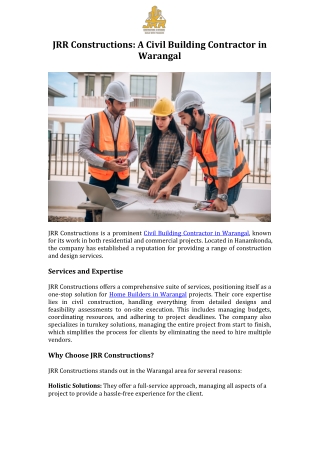 JRR Constructions A Civil Building Contractor in Warangal