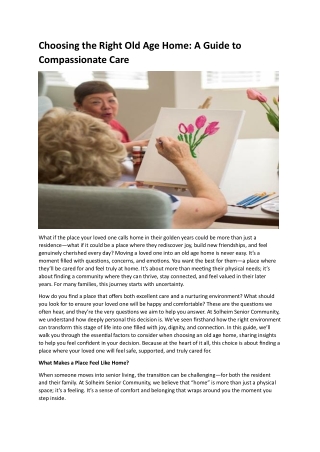 Choosing the Right Old Age Home- A Guide to Compassionate Care