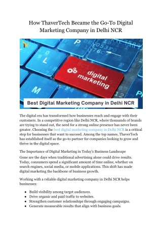 How ThaverTech Became the Go-To Digital Marketing Company in Delhi NCR