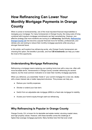 Refinancing Orange County CA