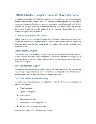 UAS Air Charter – Bespoke Global Jet Charter Services