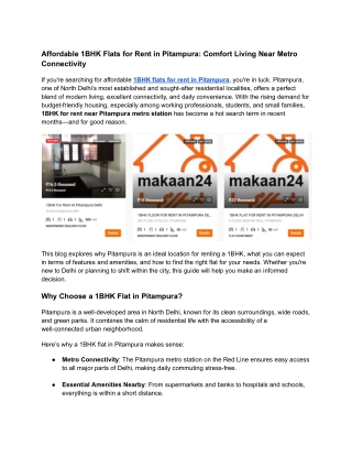 Affordable 1BHK Flats for Rent in Pitampura_ Comfort Living Near Metro Connectivity