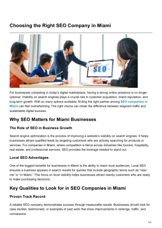 Choosing the Right SEO Company in Miami