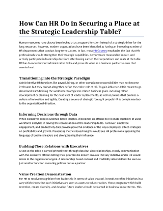 3.How Can HR Do in Securing a Place at the Strategic Leadership Table