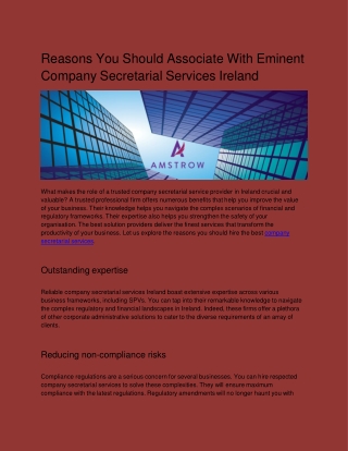 Reasons You Should Associate With Eminent Company Secretarial Services Ireland