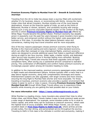 Premium Economy Flights to Mumbai from UK – Smooth & Comfortable Journeys