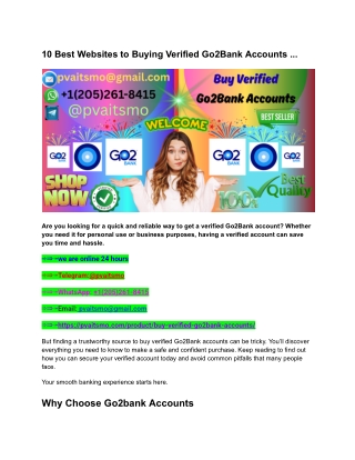 10 Best Websites to Buying Verified Go2Bank Accounts