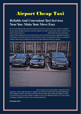 Reliable And Convenient Taxi Services Near You Make Your Move Easy