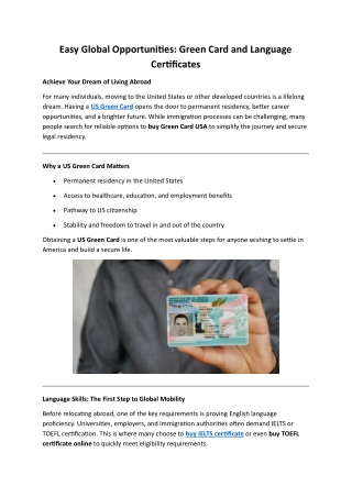 Easy Global Opportunities - Green Card and Language Certificates