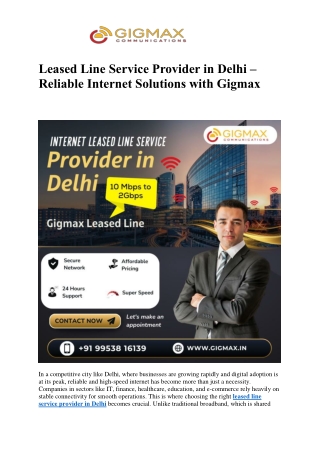 Leased Line Service Provider in Delhi – Reliable Internet Solutions with Gigmax