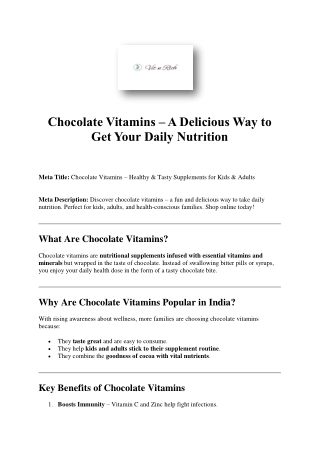 : Chocolate Vitamins – Healthy & Tasty Supplements for Kids & Adults