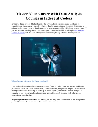 Master Your Career with Data Analysis Courses in Indore at Codeez