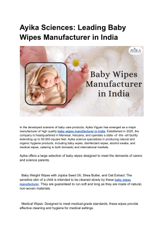 Baby Wipes Manufacturer in India