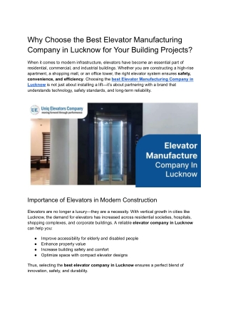 Elevator Manufacturing Company in Lucknow
