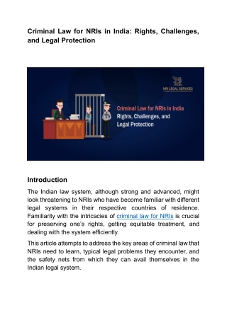 Criminal Law for NRIs in India: Rights, Challenges, and Legal Protection