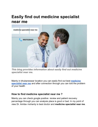 Easily find out medicine specialist near me