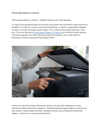 Photocopier Dealers in Chennai