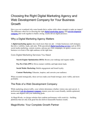 Choosing the Right Digital Marketing Agency and Web Development Company for Your Business Growth