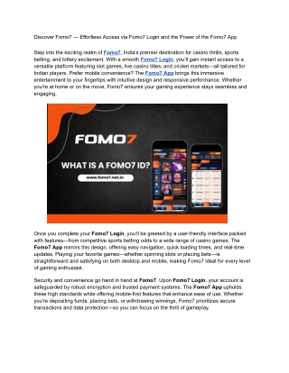 Discover Fomo7 — Effortless Access via Fomo7 Login and the Power of the Fomo7