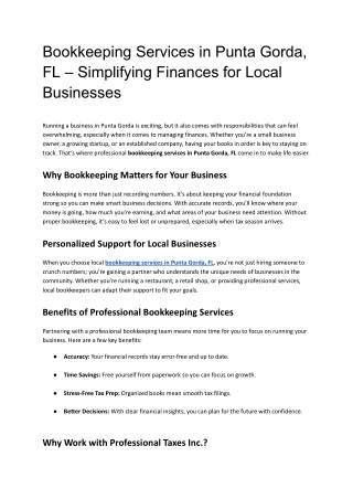 Bookkeeping Services in Punta Gorda, FL – Simplifying Finances for Local Businesses