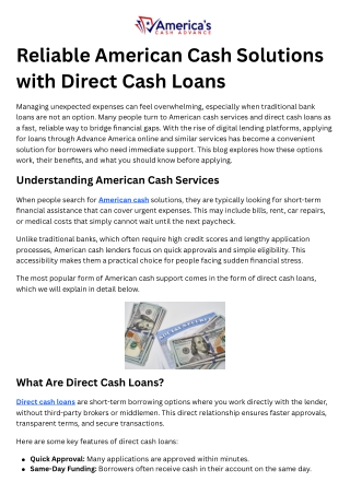 Reliable American Cash Solutions with Direct Cash Loans