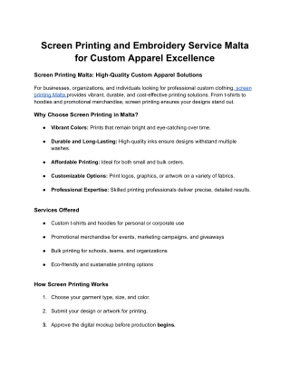 Screen Printing Malta: High-Quality Custom Apparel Solutions