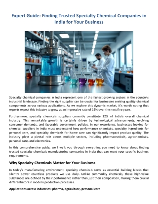 Expert Guide Finding Trusted Specialty Chemical Companies in India for Your Business
