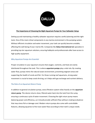 The Importance of Choosing the Right Aquarium Pumps for Your Saltwater Setup