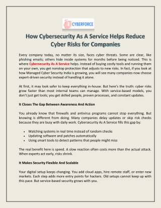 How Cybersecurity As A Service Helps Reduce Cyber Risks for Companies