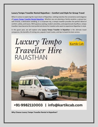 Luxury Tempo Traveller Rental Rajasthan – Comfort and Style for Group Travel