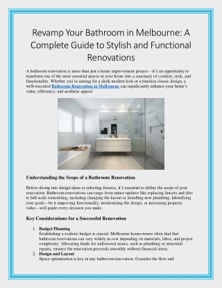 Revamp Your Bathroom in Melbourne A Complete Guide to Stylish and Functional Renovations