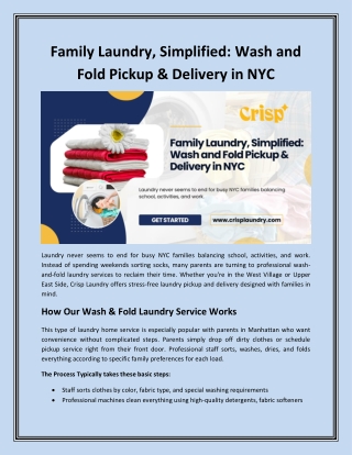 Family Laundry Simplified Wash and Fold Pickup & Delivery in NYC
