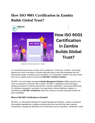 How ISO 9001 Certification in Zambia Builds Global Trust?