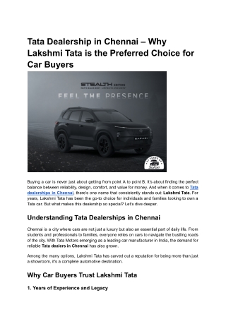 Tata Dealership in Chennai – Why Lakshmi Tata is the Preferred Choice for Car Buyers
