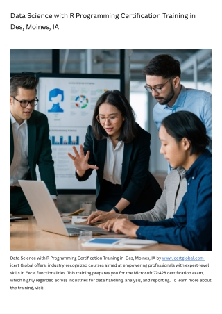 Data Science with R Programming Certification Training Course in Des, Moines, IA