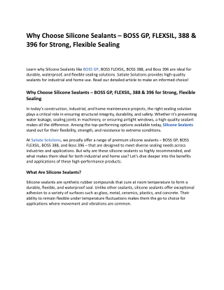 Why Choose Silicone Sealants – BOSS GP, FLEXSIL, 388 & 396 for Strong, Flexible Sealing