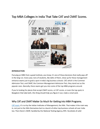 Top MBA Colleges in India That Take CAT and CMAT Scores