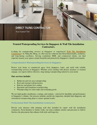 Comprehensive Waterproofing Services in Singapore