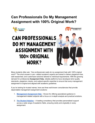 Can Professionals Do My Management Assignment with 100% Original Work