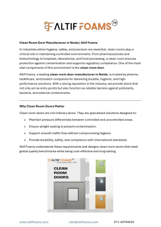 Clean Room Door Manufacturer in Noida