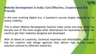 Website Development in India: Cost Effective, Creative and SEO Friendly