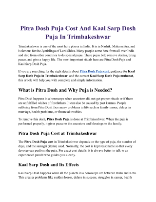 Pitra Dosh Puja Cost And Kaal Sarp Dosh Puja In Trimbakeshwar
